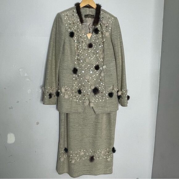 Vintage Donna Vinci Couture Two Piece‎ Embellished Skirt Suit Set Size 16 - Picture 2 of 16
